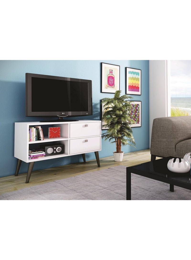 Manhattan Comfort Dalarna Series Long Tabletop TV Stand Console with Open Shelf Design and 2 Drawers, White - Image 2